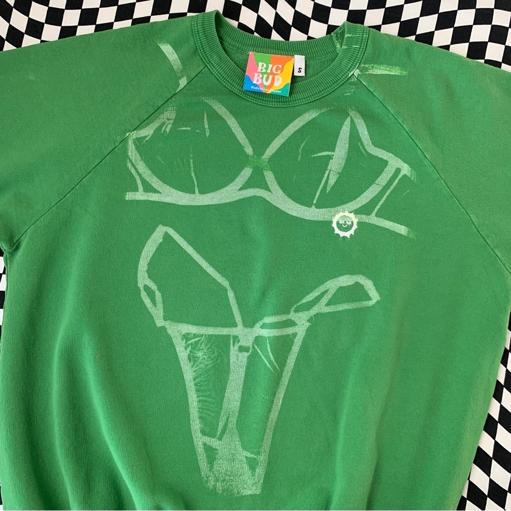 Big Bud Press Crewneck Sweatshirt Kelly Green Size Small Screen Printed Custom